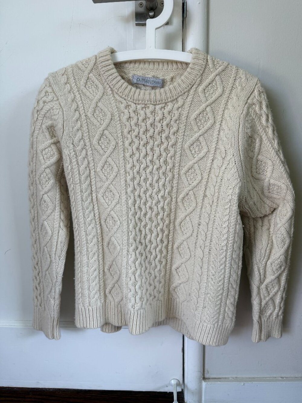 outerknown wool blend cream fisherman sweater medium
